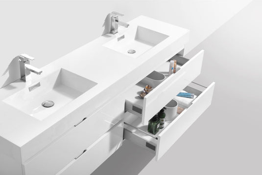 Bliss 72" Wall Mount / Wall Hung Modern Double Sink Bathroom Vanity With 4 Drawers Acrylic Countertop-Bathroom & More | High Quality from Coozify