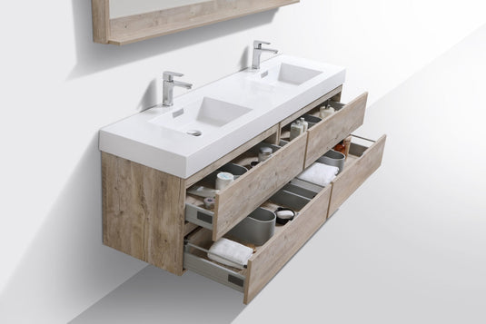 Bliss 72" Wall Mount / Wall Hung Modern Double Sink Bathroom Vanity With 4 Drawers Acrylic Countertop-Bathroom & More | High Quality from Coozify