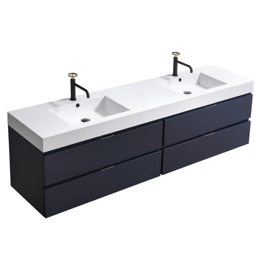 Bliss 80" Wall Mount / Wall Hung Modern Double Sink Bathroom Vanity With 4 Drawers Acrylic Countertop-Bathroom & More | High Quality from Coozify