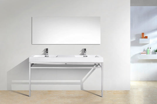 Haus 60" Double Sink Stainless Steel Console Bathroom Vanity With White Acrylic Sink-Bathroom & More | High Quality from Coozify
