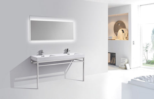 Haus 60" Double Sink Stainless Steel Console Bathroom Vanity With White Acrylic Sink-Bathroom & More | High Quality from Coozify
