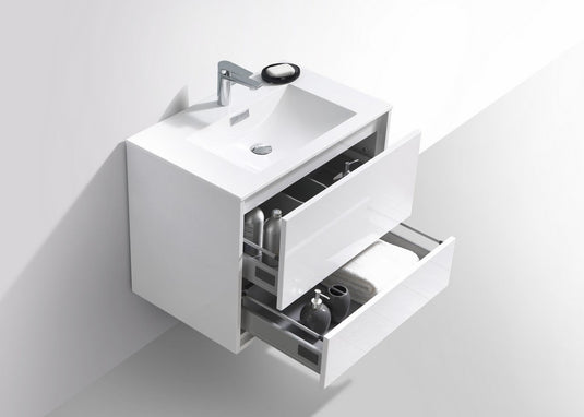 De Lusso 30" Wall Mount / Wall Hung Modern Bathroom Vanity With 2 Drawers Acrylic Countertop DL30-Bathroom & More | High Quality from Coozify