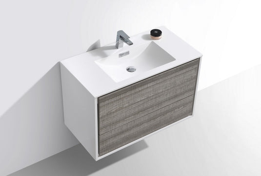 De Lusso 36" Wall Mount / Wall Hung Modern Bathroom Vanity With 2 Drawers Acrylic Countertop DL36-Bathroom & More | High Quality from Coozify