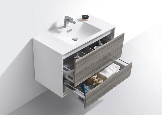 De Lusso 36" Wall Mount / Wall Hung Modern Bathroom Vanity With 2 Drawers Acrylic Countertop DL36-Bathroom & More | High Quality from Coozify