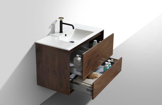 De Lusso 36" Wall Mount / Wall Hung Modern Bathroom Vanity With 2 Drawers Acrylic Countertop DL36-Bathroom & More | High Quality from Coozify