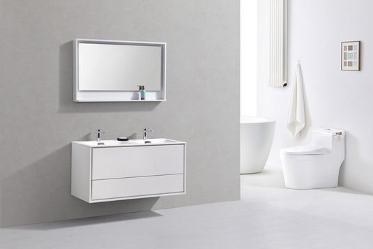 De Lusso 48" Wall Mount / Wall Hung Modern Double Sink Bathroom Vanity With 2 Drawers Acrylic Countertop DL48D-Bathroom & More | High Quality from Coozify