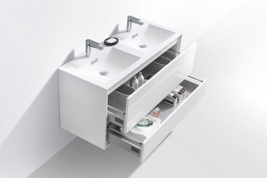 De Lusso 48" Wall Mount / Wall Hung Modern Double Sink Bathroom Vanity With 2 Drawers Acrylic Countertop DL48D-Bathroom & More | High Quality from Coozify