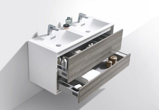 De Lusso 48" Wall Mount / Wall Hung Modern Double Sink Bathroom Vanity With 2 Drawers Acrylic Countertop DL48D-Bathroom & More | High Quality from Coozify