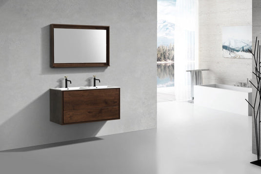 De Lusso 48" Wall Mount / Wall Hung Modern Double Sink Bathroom Vanity With 2 Drawers Acrylic Countertop DL48D-Bathroom & More | High Quality from Coozify