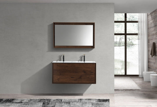 De Lusso 48" Wall Mount / Wall Hung Modern Double Sink Bathroom Vanity With 2 Drawers Acrylic Countertop DL48D-Bathroom & More | High Quality from Coozify