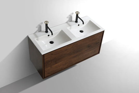 De Lusso 48" Wall Mount / Wall Hung Modern Double Sink Bathroom Vanity With 2 Drawers Acrylic Countertop DL48D-Bathroom & More | High Quality from Coozify