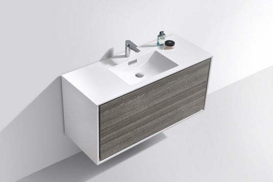 De Lusso 48" Wall Mount / Wall Hung Modern Single Sink Bathroom Vanity With 2 Drawers Acrylic Countertop DL48S-Bathroom & More | High Quality from Coozify