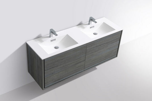 De Lusso 60" Wall Mount / Wall Hung Modern Double Sink Bathroom Vanity With 4 Drawers Acrylic Countertop-Bathroom & More | High Quality from Coozify