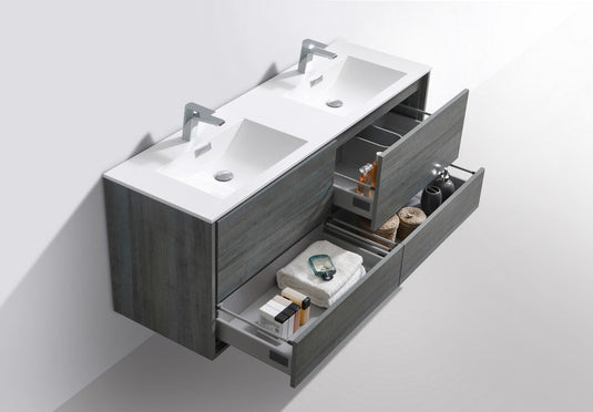 De Lusso 60" Wall Mount / Wall Hung Modern Double Sink Bathroom Vanity With 4 Drawers Acrylic Countertop-Bathroom & More | High Quality from Coozify