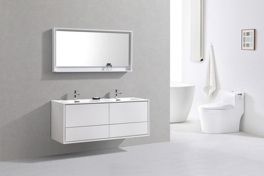 De Lusso 60" Wall Mount / Wall Hung Modern Double Sink Bathroom Vanity With 4 Drawers Acrylic Countertop-Bathroom & More | High Quality from Coozify