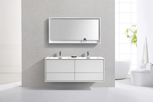De Lusso 60" Wall Mount / Wall Hung Modern Double Sink Bathroom Vanity With 4 Drawers Acrylic Countertop-Bathroom & More | High Quality from Coozify