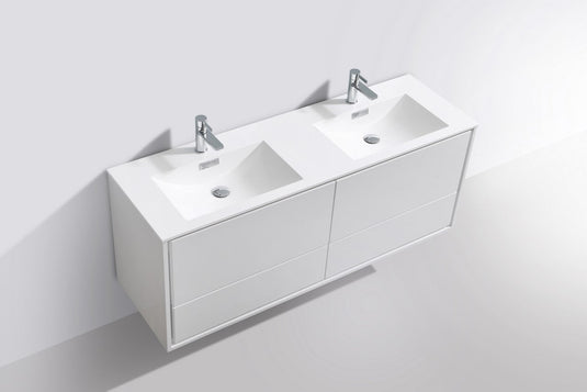 De Lusso 60" Wall Mount / Wall Hung Modern Double Sink Bathroom Vanity With 4 Drawers Acrylic Countertop-Bathroom & More | High Quality from Coozify