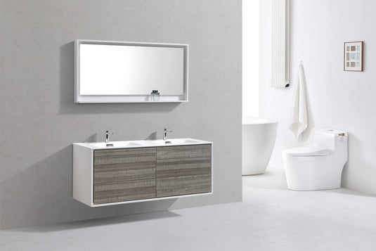 De Lusso 60" Wall Mount / Wall Hung Modern Double Sink Bathroom Vanity With 4 Drawers Acrylic Countertop-Bathroom & More | High Quality from Coozify