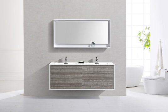 De Lusso 60" Wall Mount / Wall Hung Modern Double Sink Bathroom Vanity With 4 Drawers Acrylic Countertop-Bathroom & More | High Quality from Coozify