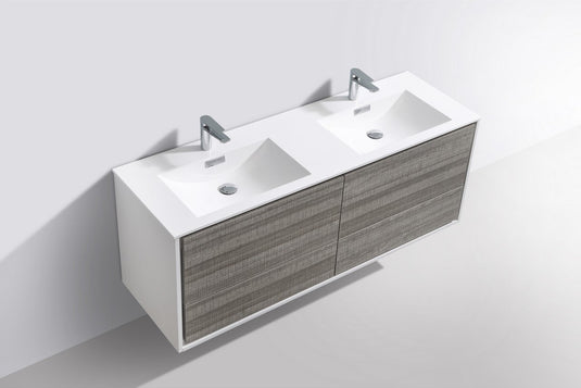 De Lusso 60" Wall Mount / Wall Hung Modern Double Sink Bathroom Vanity With 4 Drawers Acrylic Countertop-Bathroom & More | High Quality from Coozify