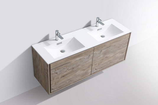 De Lusso 60" Wall Mount / Wall Hung Modern Double Sink Bathroom Vanity With 4 Drawers Acrylic Countertop-Bathroom & More | High Quality from Coozify
