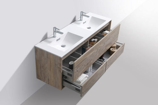 De Lusso 60" Wall Mount / Wall Hung Modern Double Sink Bathroom Vanity With 4 Drawers Acrylic Countertop-Bathroom & More | High Quality from Coozify