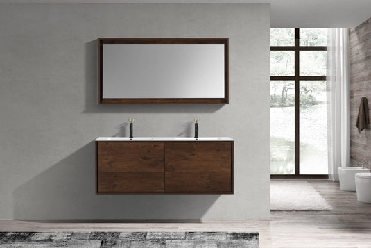 De Lusso 60" Wall Mount / Wall Hung Modern Double Sink Bathroom Vanity With 4 Drawers Acrylic Countertop-Bathroom & More | High Quality from Coozify