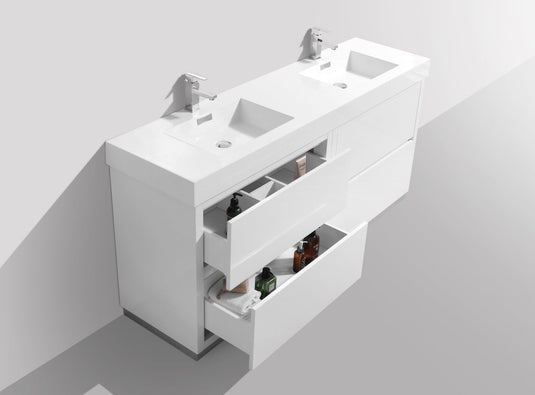 Bliss 60" Floor Mount Free Standing Double Sink Bathroom Vanity With 6 Drawers Acrylic Countertop-Bathroom & More | High Quality from Coozify