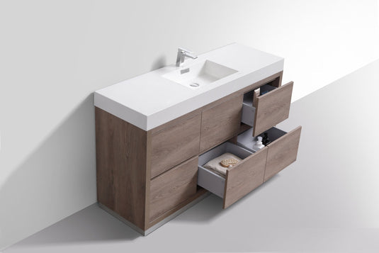 Bliss 60" Floor Mount Free Standing Single Sink Bathroom Vanity With 6 Drawers Acrylic Countertop FMB60S-Bathroom & More | High Quality from Coozify