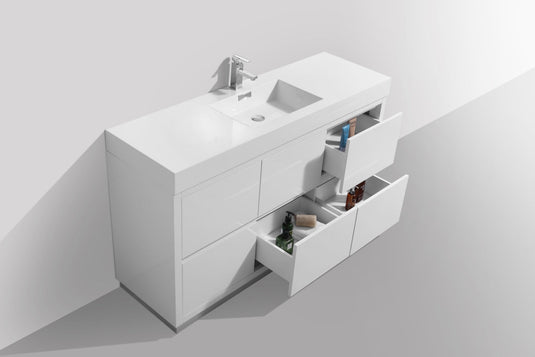 Bliss 60" Floor Mount Free Standing Single Sink Bathroom Vanity With 6 Drawers Acrylic Countertop FMB60S-Bathroom & More | High Quality from Coozify