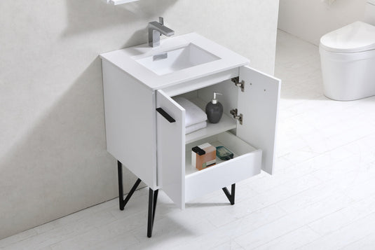 Bosco 24" Modern Bathroom Vanity With White Quartz Countertop and 2 Doors KB24-Bathroom & More | High Quality from Coozify