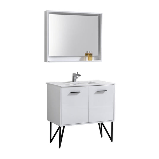 Bosco 36" Bathroom Vanity With White/White Quartz Cream Countertop With 2 Doors KB36-Bathroom & More | High Quality from Coozify