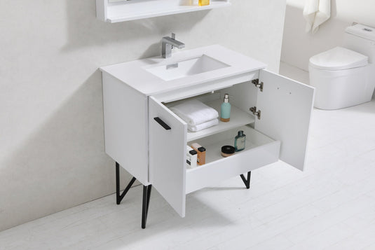 Bosco 36" Bathroom Vanity With White/White Quartz Cream Countertop With 2 Doors KB36-Bathroom & More | High Quality from Coozify