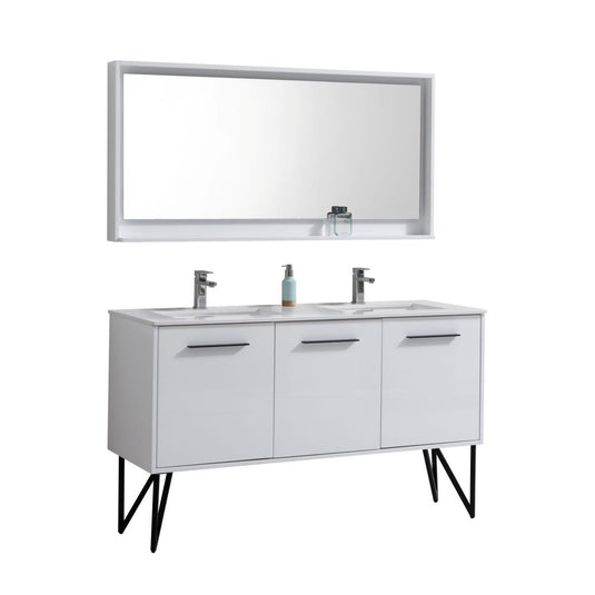 Bosco 60" Bathroom Vanity Double Sink White Quartz Countertop With 2 Doors And 2 Drawers KB60D-Bathroom & More | High Quality from Coozify