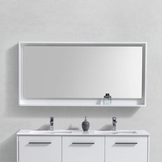 60" Wide Bathroom Mirror With Shelf – High Gloss White-Bathroom & More | High Quality from Coozify