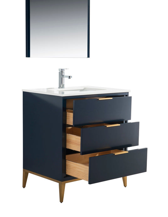 Divani 30" Floor Mount Bathroom Vanity With Quartz Countertop, Backsplash And 3 Drawers KD9930-Bathroom & More | High Quality from Coozify