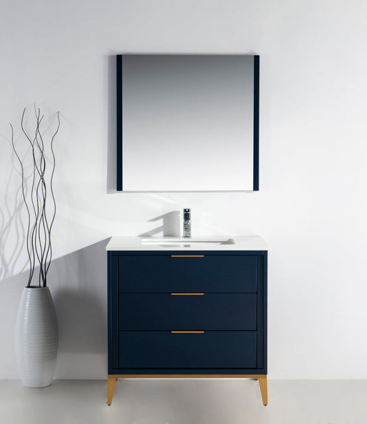 Divani 36" Floor Mount Bathroom Vanity With Quartz Countertop, Backsplash And 3 Drawers-Bathroom & More | High Quality from Coozify