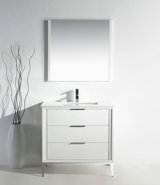 Divani 36" Floor Mount Bathroom Vanity With Quartz Countertop, Backsplash And 3 Drawers-Bathroom & More | High Quality from Coozify