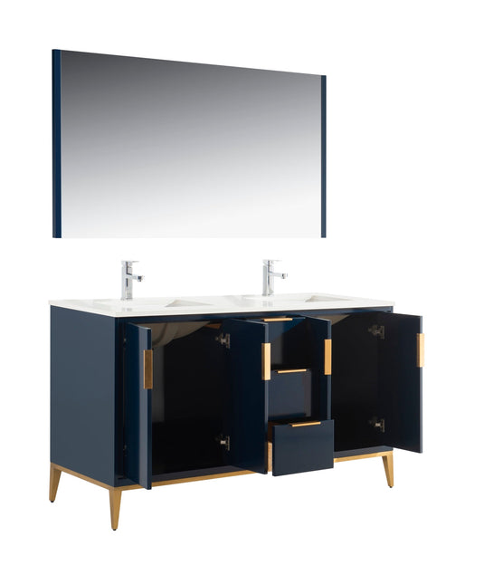 Divani 60" Floor Mount Double Sink Bathroom Vanity With Quartz Countertop , Backsplash and 4 Doors And 3 Drawers KD9960-Bathroom & More | High Quality from Coozify