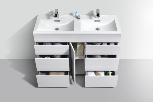 Milano 48" Double Sink Floor Mount Modern Bathroom Vanity With 6 Drawers and 1 Door-Bathroom & More | High Quality from Coozify