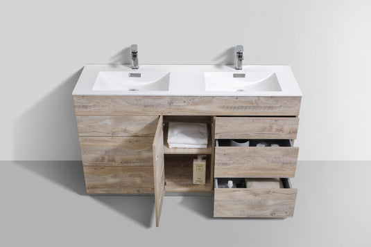 Milano 60" Double Sink Floor Mount Modern Bathroom Vanity With 6 Drawers and 1 Door-Bathroom & More | High Quality from Coozify