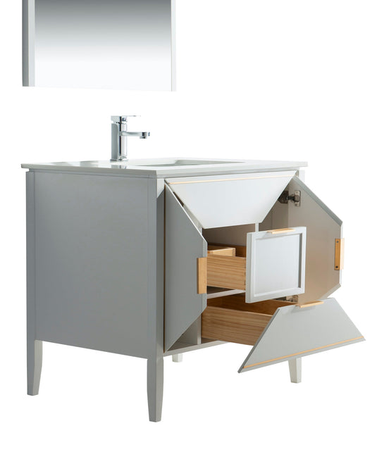 Vetro 36" Single Sink Floor Mount Bathroom Vanity With Quartz Countertop and Backsplash KV8836-Bathroom & More | High Quality from Coozify