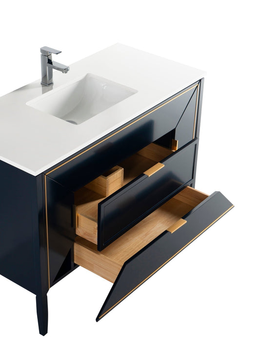 Vetro 48" Single Sink Floor Mount Bathroom Vanity With Quartz Countertop and Backsplash KV8848-Bathroom & More | High Quality from Coozify