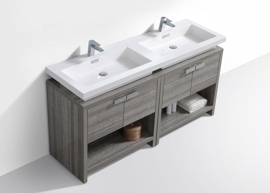 Levi 63" Floor Mount Double Sink Bathroom Vanity With 4 Doors and Double Cubby Hole-Bathroom & More | High Quality from Coozify