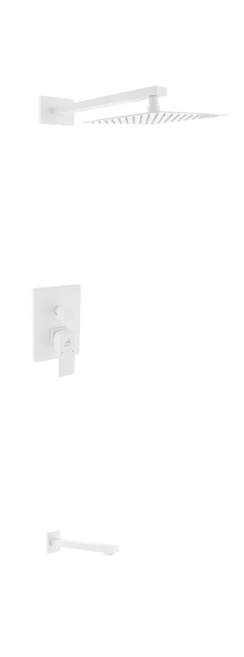 Aqua Piazza White Shower Set With 8″ Square Rain Shower and Tub Filler-Bathroom & More | High Quality from Coozify