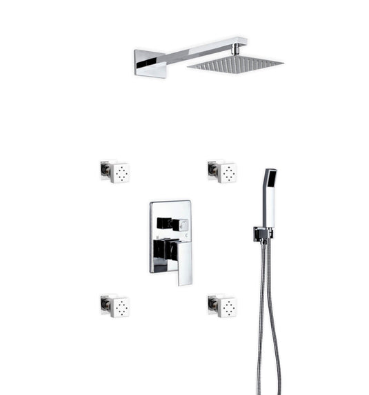 Aqua Piazza Shower Set With 8" Square Rain Shower, 4 Body Jets and Handheld Chrome-Bathroom & More | High Quality from Coozify