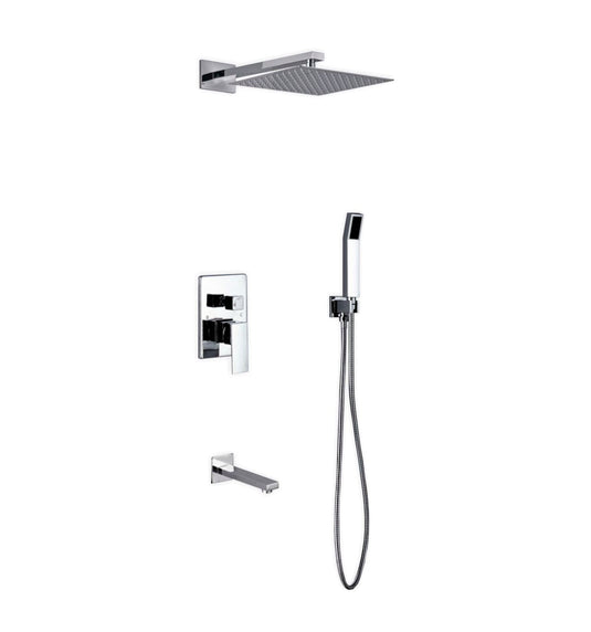 Aqua Piazza Shower Set With 12" Square Rain Shower, Handheld and Tub Filler Chrome-Bathroom & More | High Quality from Coozify