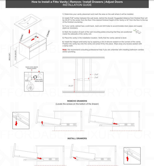 Fitto 48" Double Sink Wall Mount / Wall Hung Bathroom Vanity With 1 Drawer-Bathroom & More | High Quality from Coozify
