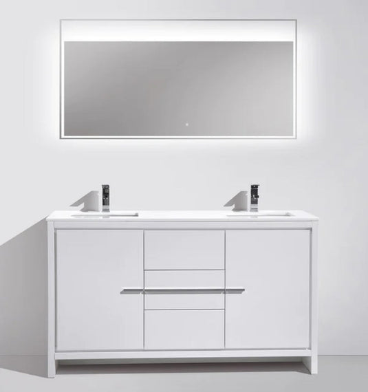 Dolce 60" Double Sink Floor Mount Bathroom Vanity With White Quartz Countertop With 2 Doors And 3 Drawers AD660D-Bathroom & More | High Quality from Coozify
