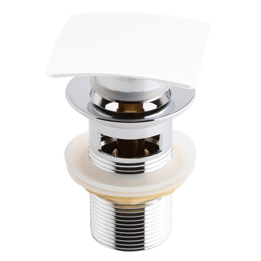 Solid Brass Construction Square Pop-up Drain With White Finish – With Overflow-Bathroom & More | High Quality from Coozify